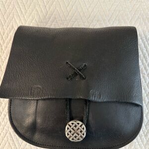Black Leather Belt Bag with Silver Button closure by Native Earth